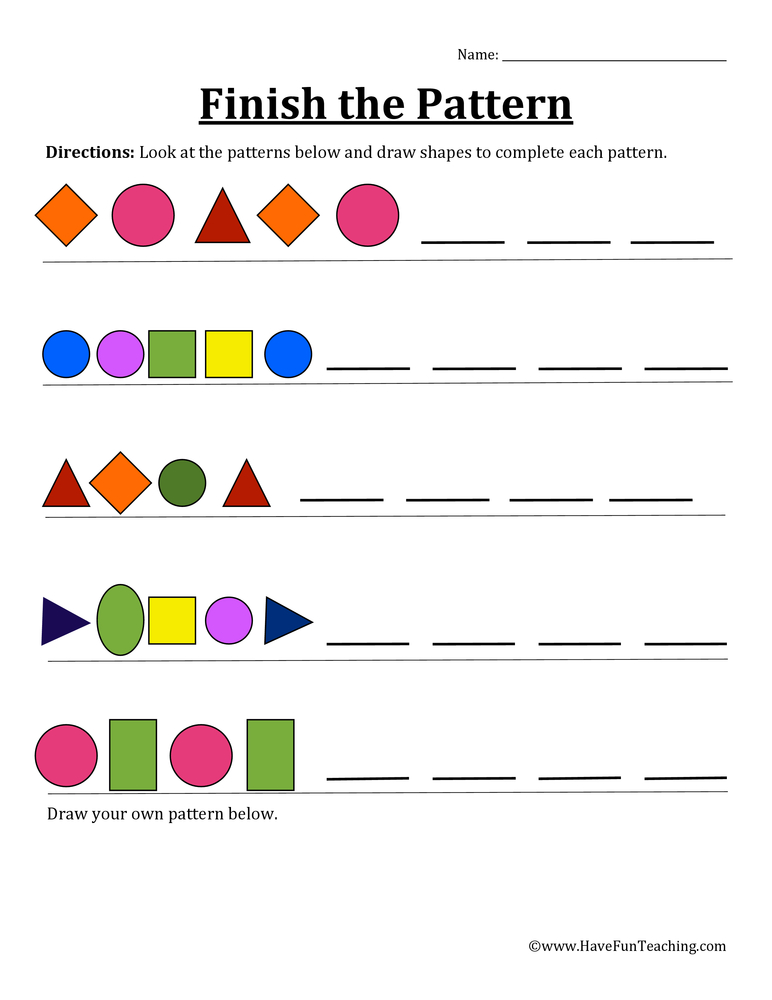 Finish the Shapes Pattern Worksheet by Teach Simple