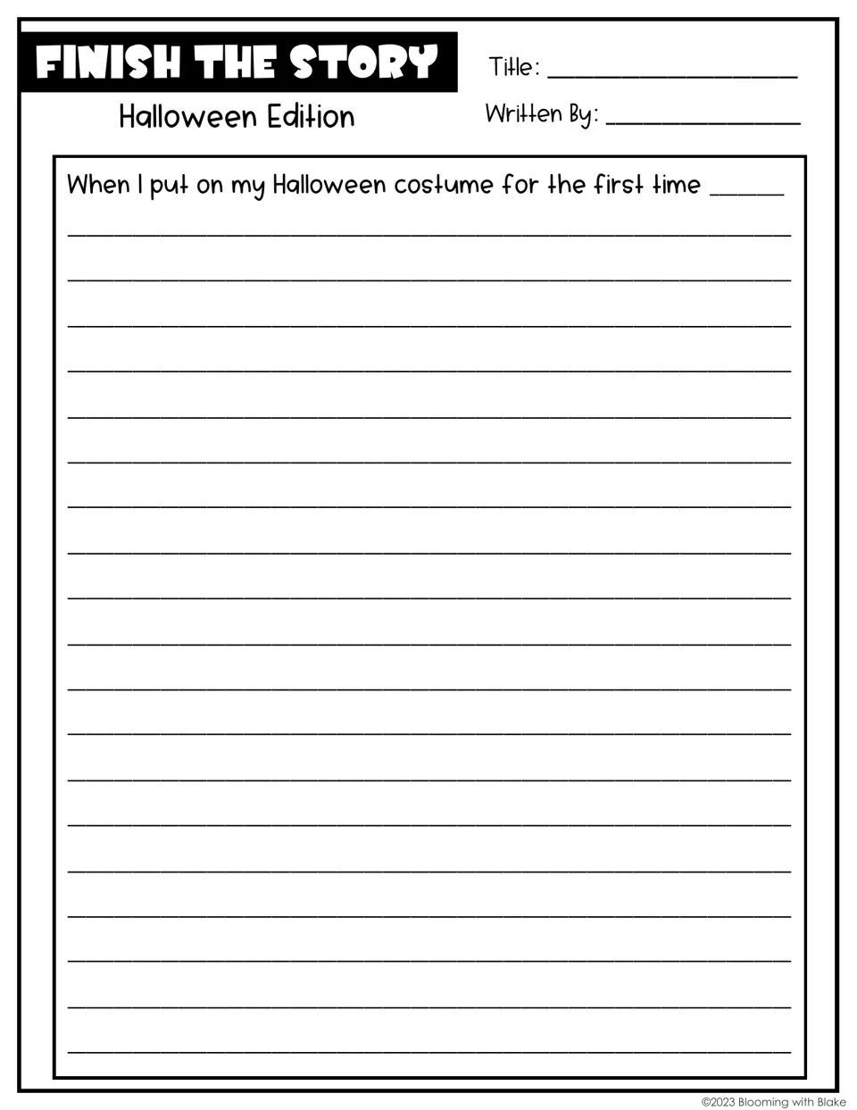 Costume narrative prompt: students write what happens "When I put on my Halloween costume for the first time"
