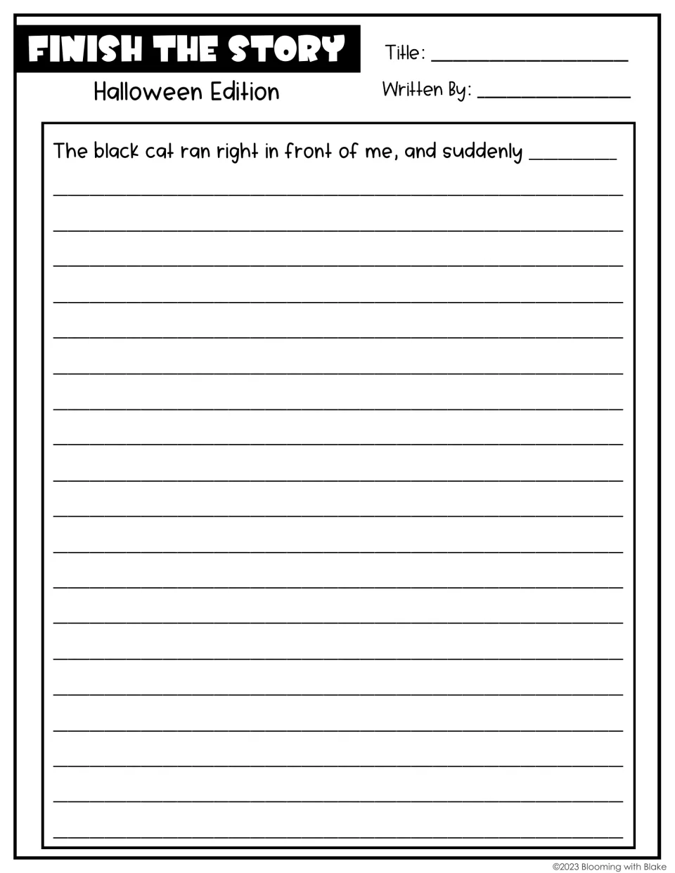 Black cat story starter: students continue "The black cat ran right in front of me, and suddenly" with their own plot