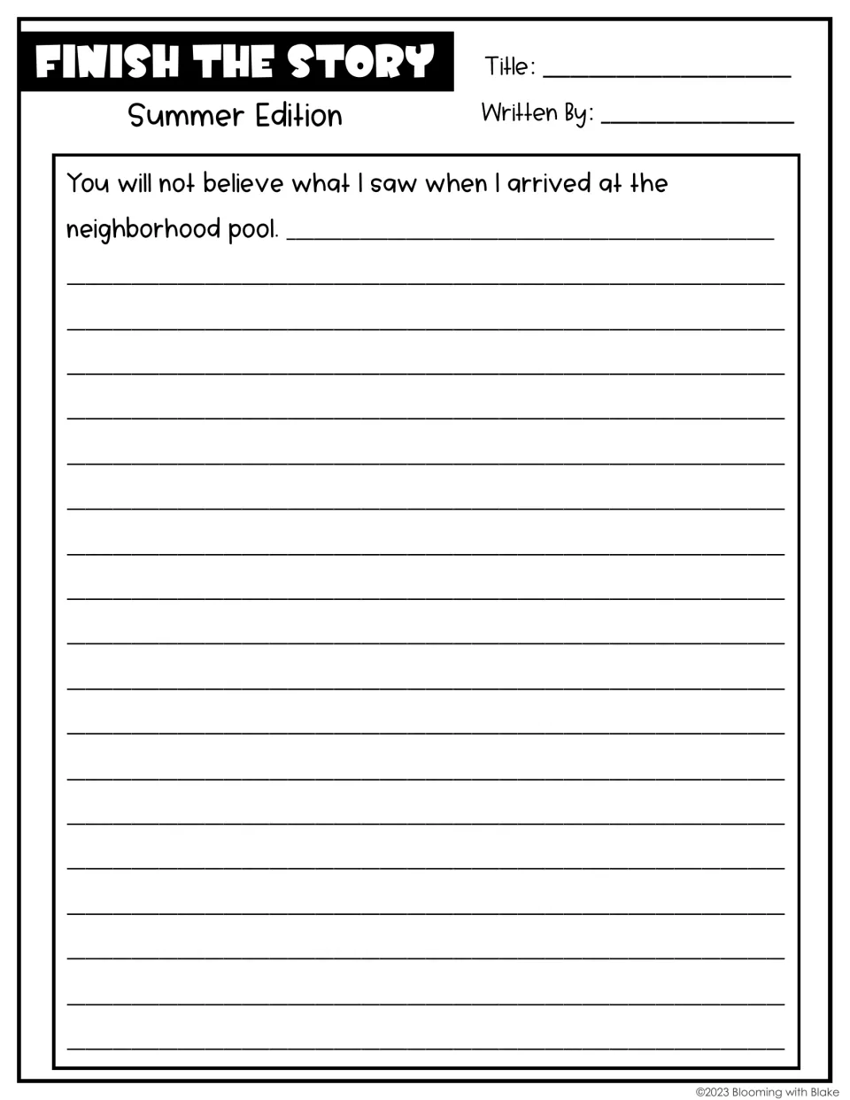 Neighborhood pool story starter: students continue 'You will not believe what I saw' and narrate the pool scene