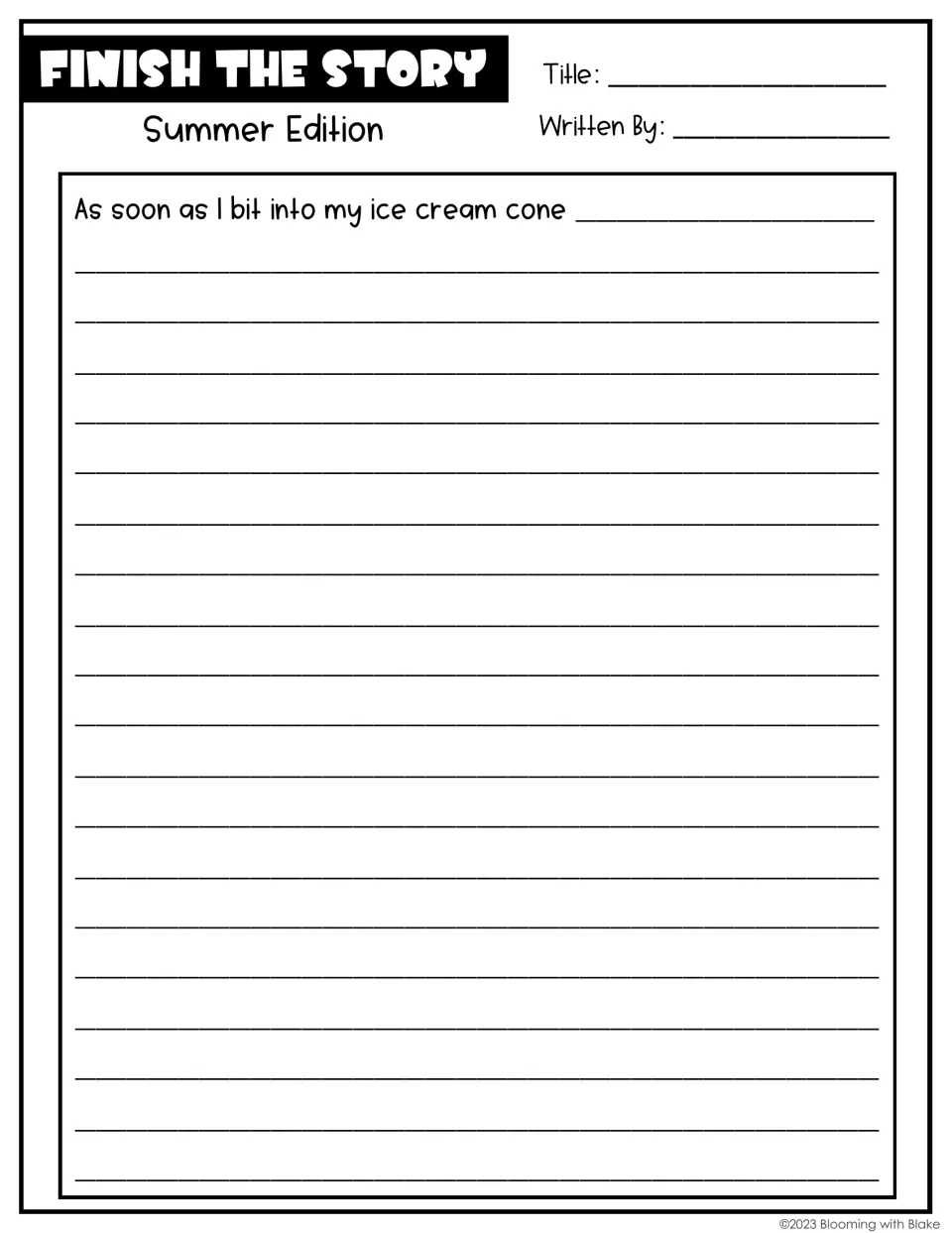 Ice cream story starter: students continue 'As soon as I bit into my ice cream cone' and give their story a title