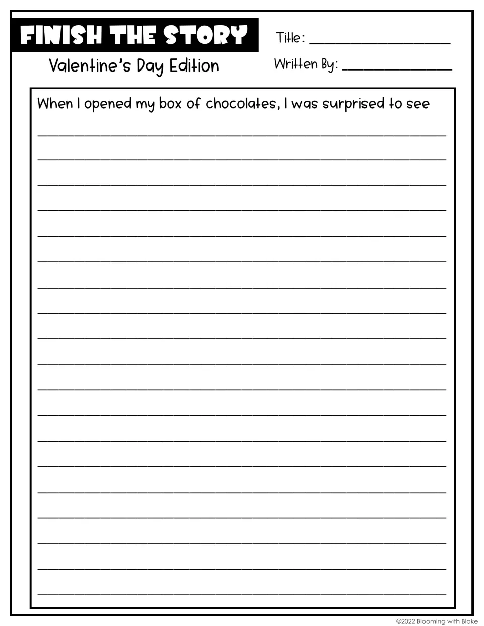 Box of chocolates story starter: students write what they were surprised to see when opening a box of chocolates