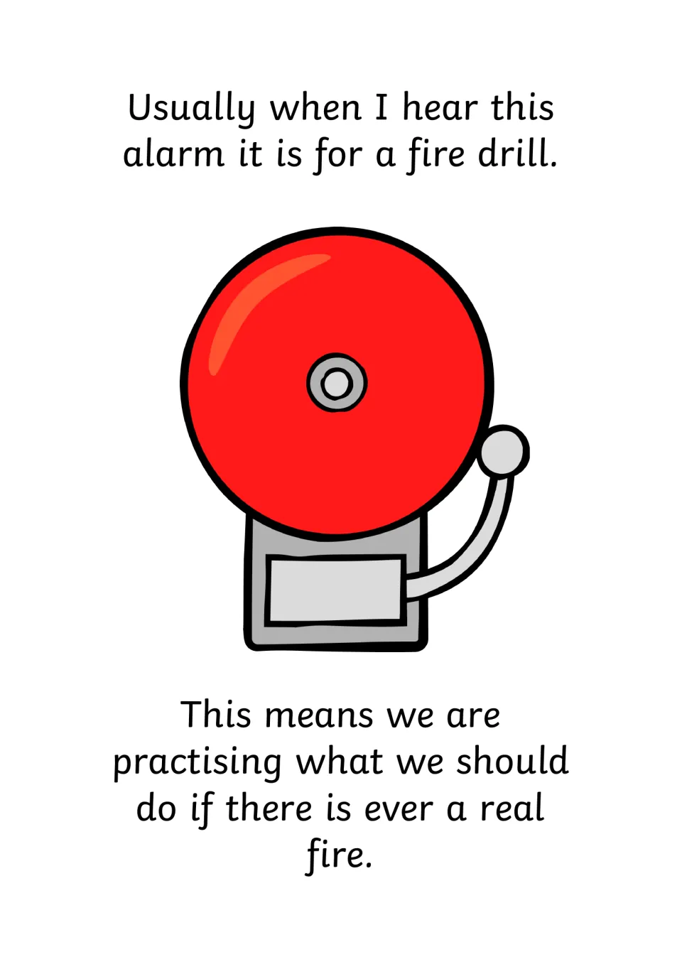 What a drill is: the alarm usually means a fire drill, which is practice for what to do if there is ever a real fire