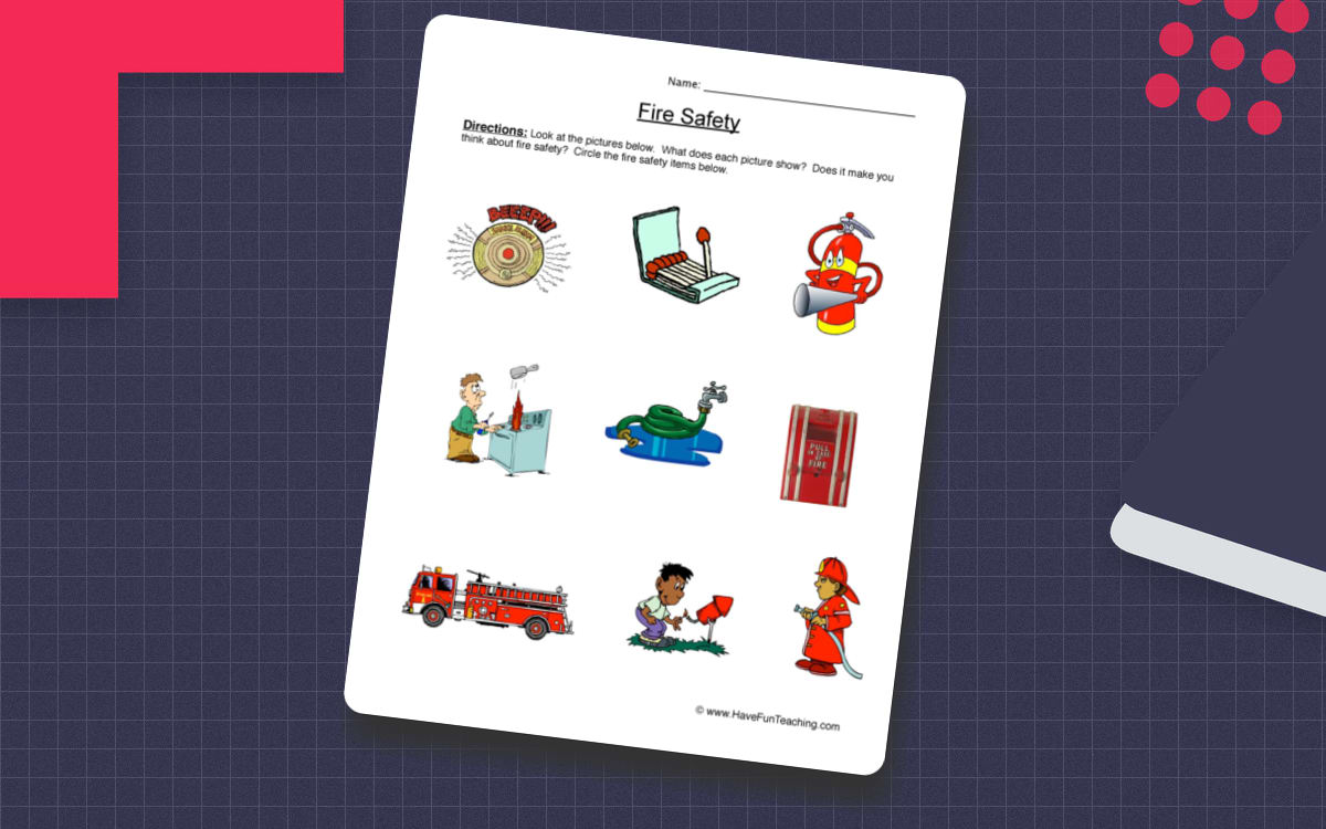 Fire Safety Worksheet preview: Illustrated object set