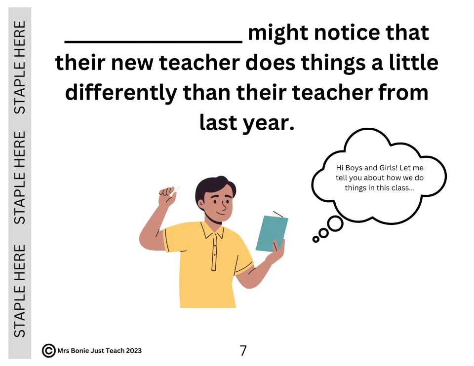 Adjusting to change: students add their name to a story about a new teacher doing things differently than last year