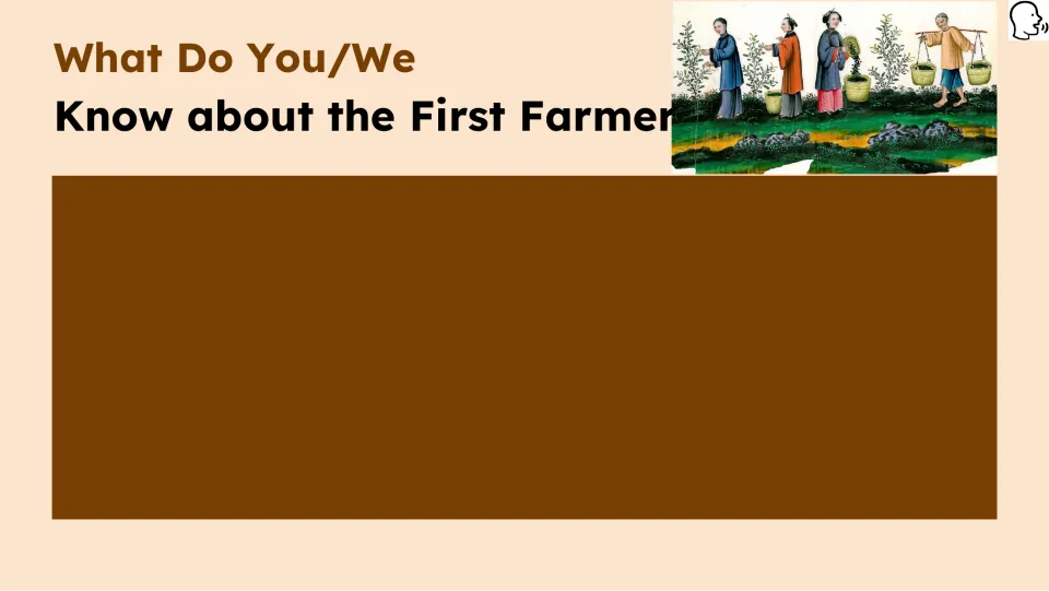 Prior-knowledge prompt asks what students know about the first farmers and provides space for responses.