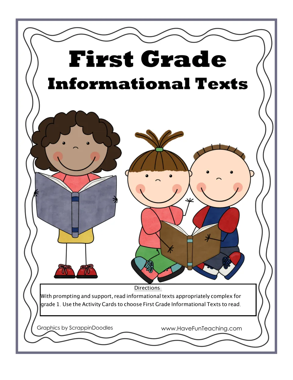 Cover for first-grade informational reading, with directions to use activity cards to choose texts to read