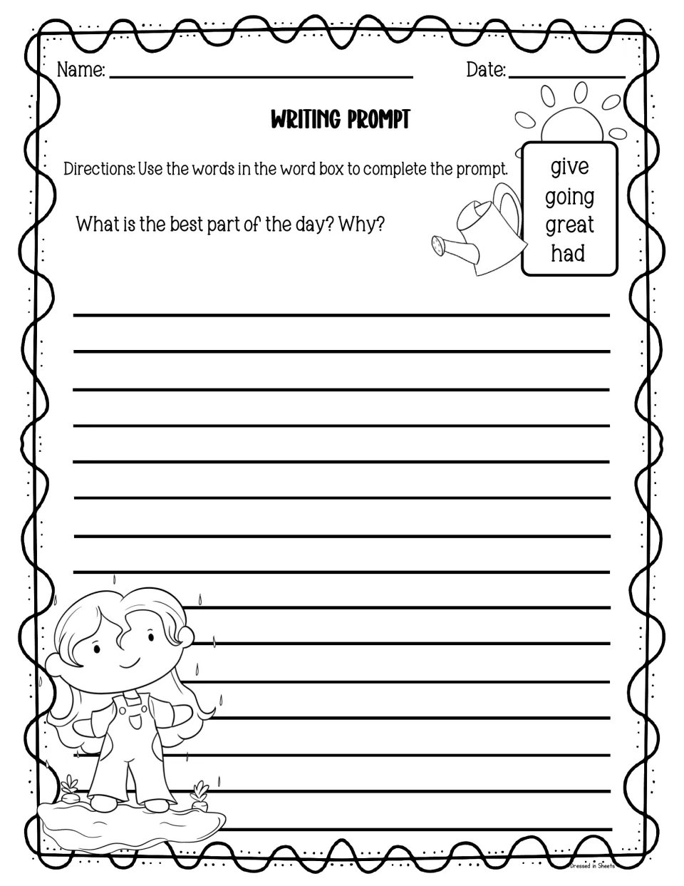 Best part of the day prompt: students tell which part of the day they like most and why, using give, going, great, had