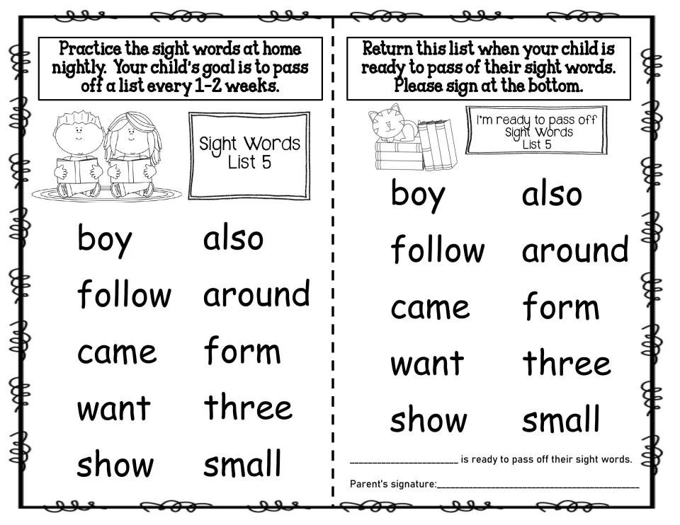 Sight Words List 5: home practice reading boy, follow, came, want, show, also, around, form, three and small