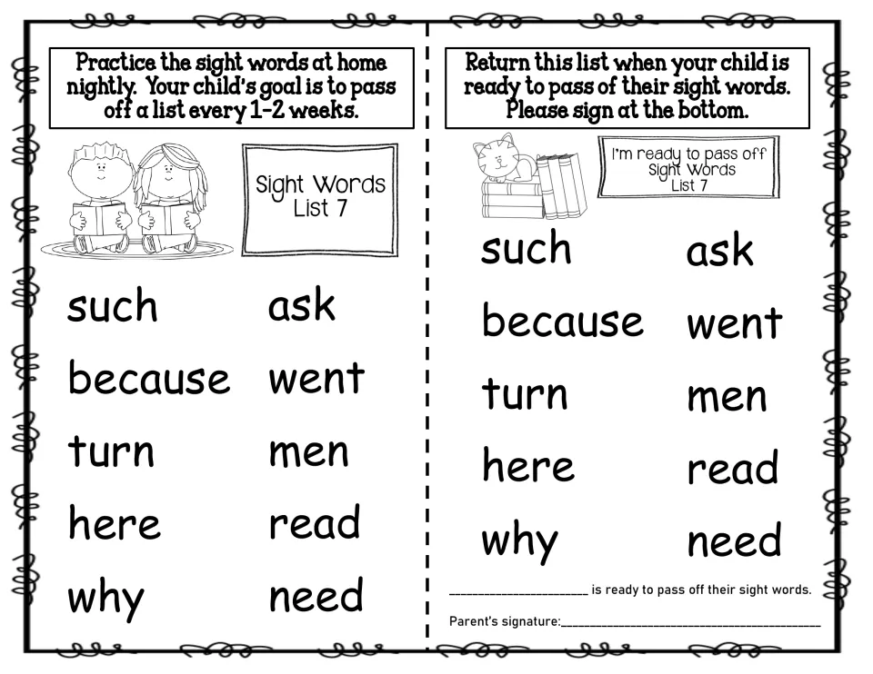 Sight Words List 7: nightly practice reading such, because, turn, here, why, ask, went, men, read and need
