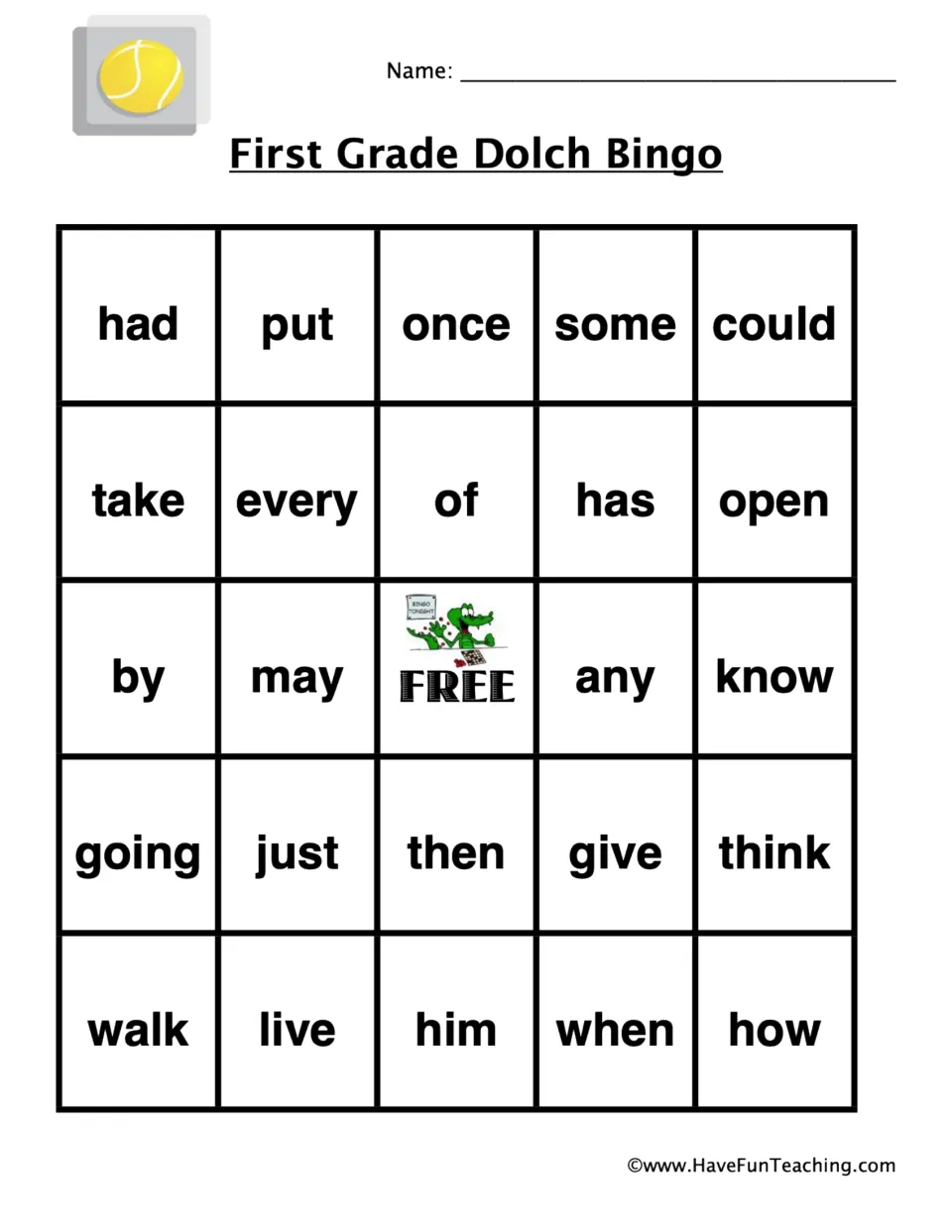 Bingo card 5 of 5 for first-grade sight words: had, put, once, some, could and 19 more, plus a free space.