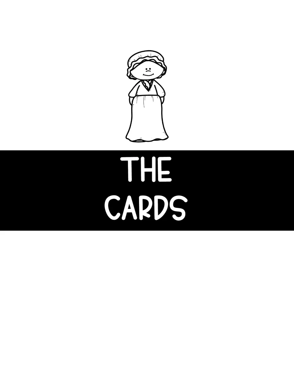 The Cards section divider introduces First Ladies character cards for the packet's creative writing assignment
