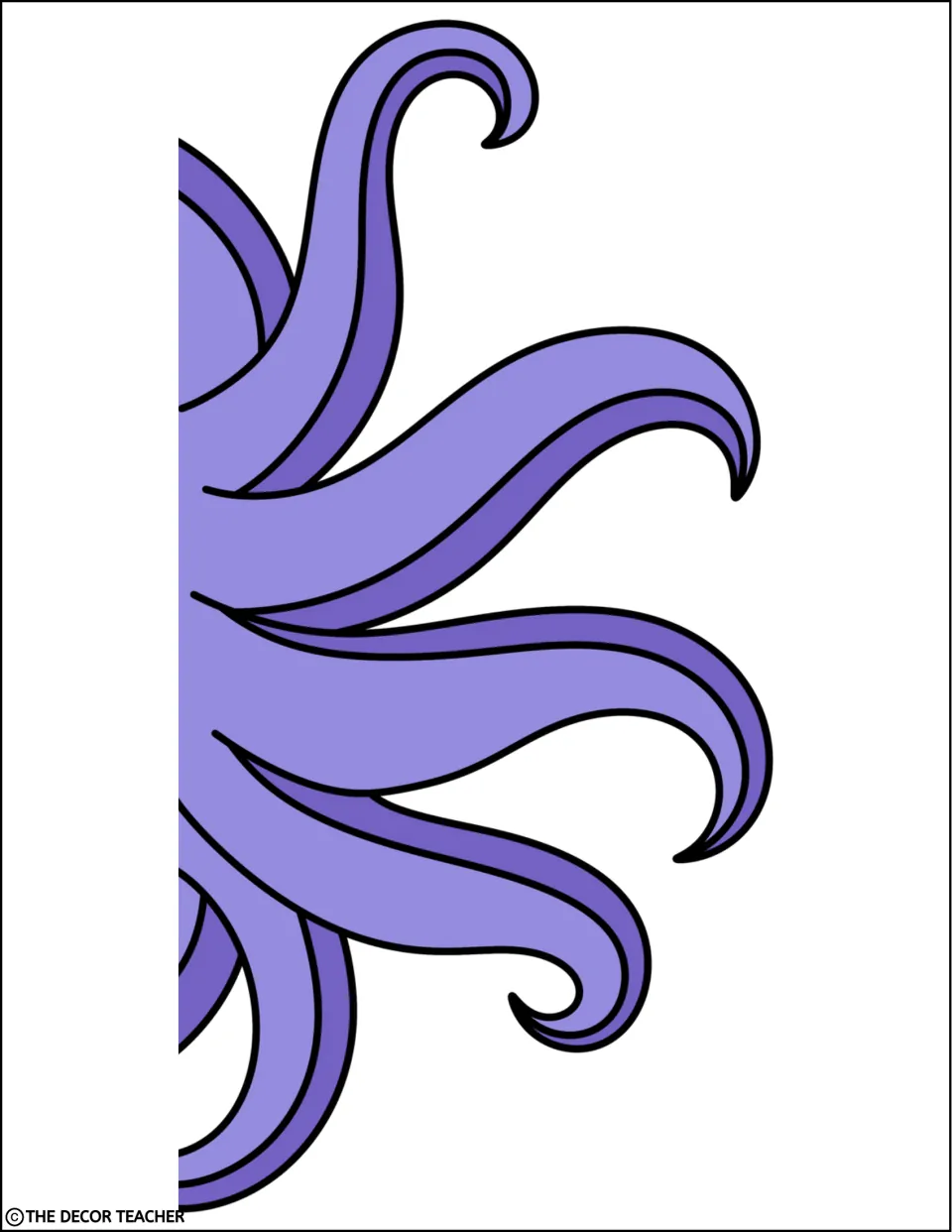 Cut-out piece: right half of the large octopus, a spray of curling purple tentacles to tape beside the face piece