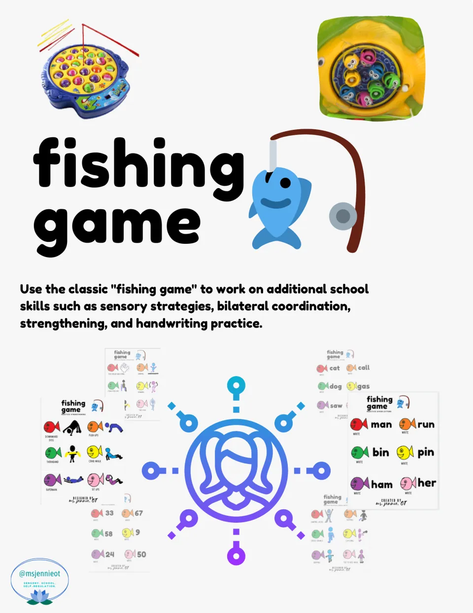 Fishing Game cover introducing sensory strategies, bilateral coordination, strengthening, and handwriting