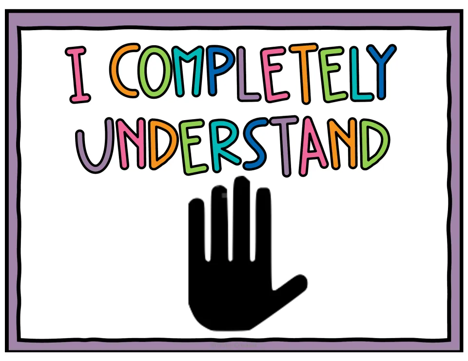 Self-assessment poster reading I completely understand with an open hand of five fingers, the top level students can show