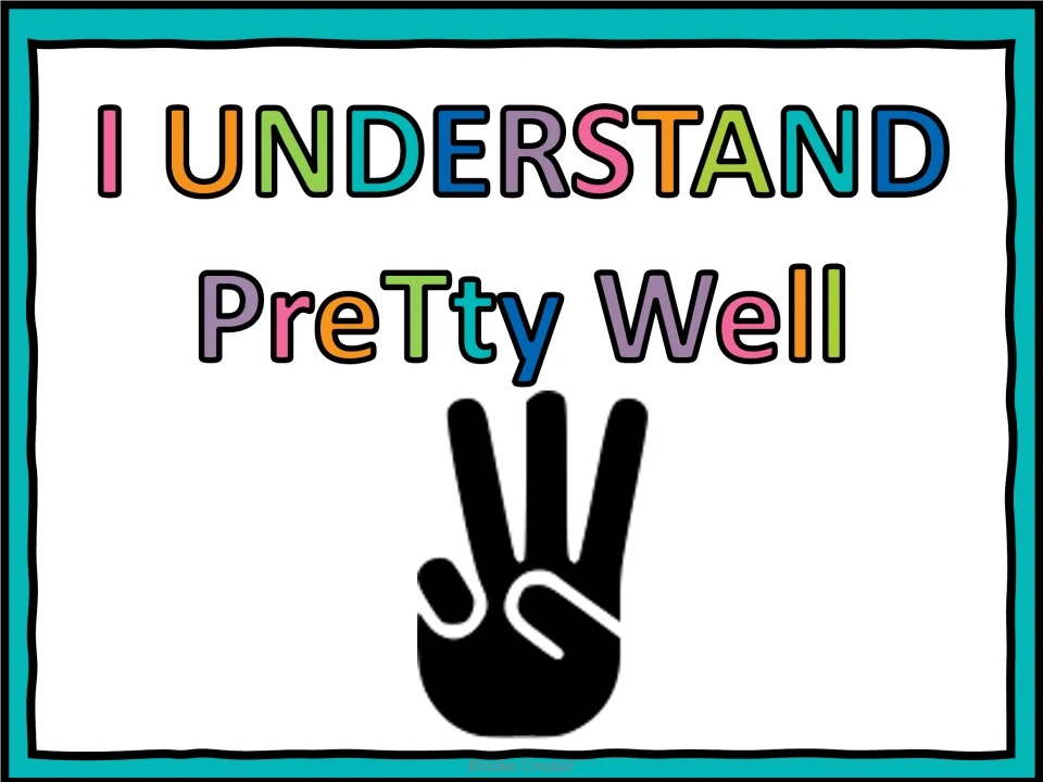 Understanding-level poster 4 of 6: “I UNDERSTAND Pretty Well” paired with a hand showing three raised fingers