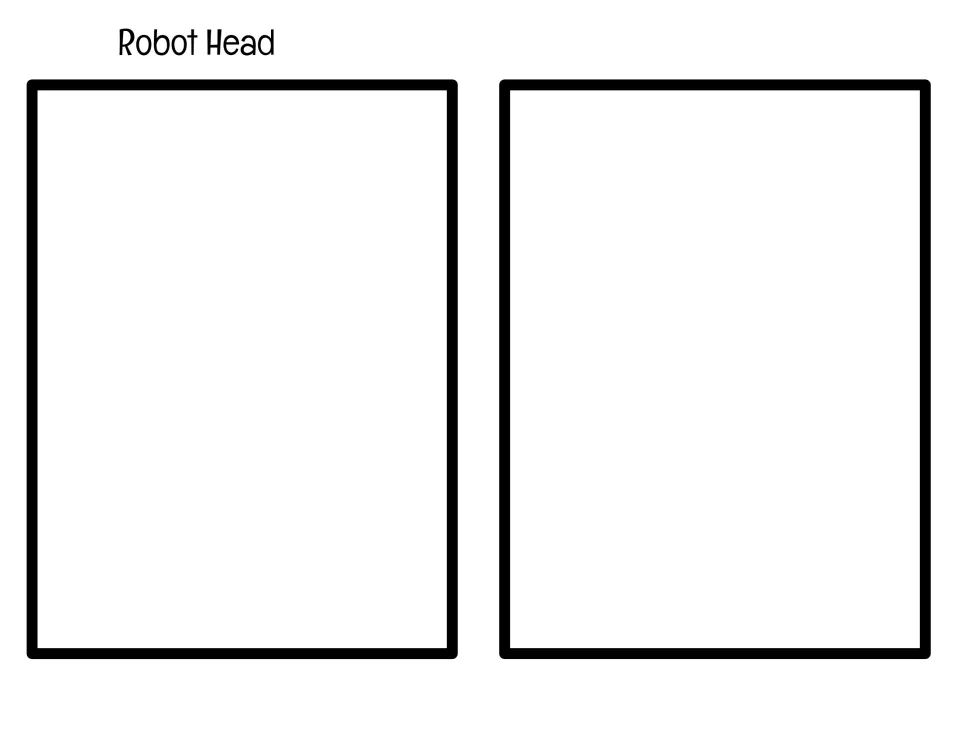 Robot Head cut-out pieces: two blank rectangles students cut out as the robot's head before gluing on features