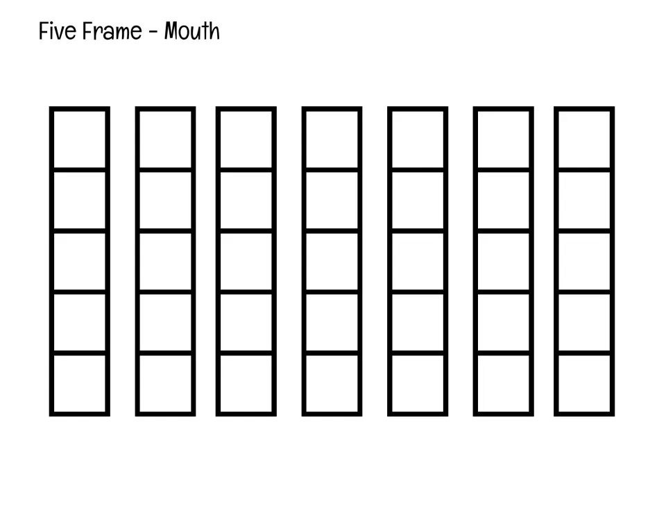 Five Frame - Mouth cut-out pieces: seven blank five frames to cut out as robot mouths for showing ways to make 5