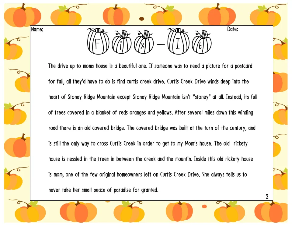 Color version of the Curtis Creek Drive editing passage about fall trees, a covered bridge, and Mom's house