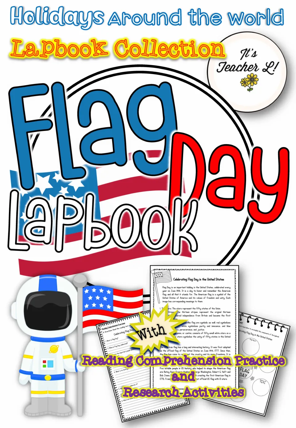 Flag Day lapbook cover, Holidays Around the World collection, with reading comprehension practice and research activities