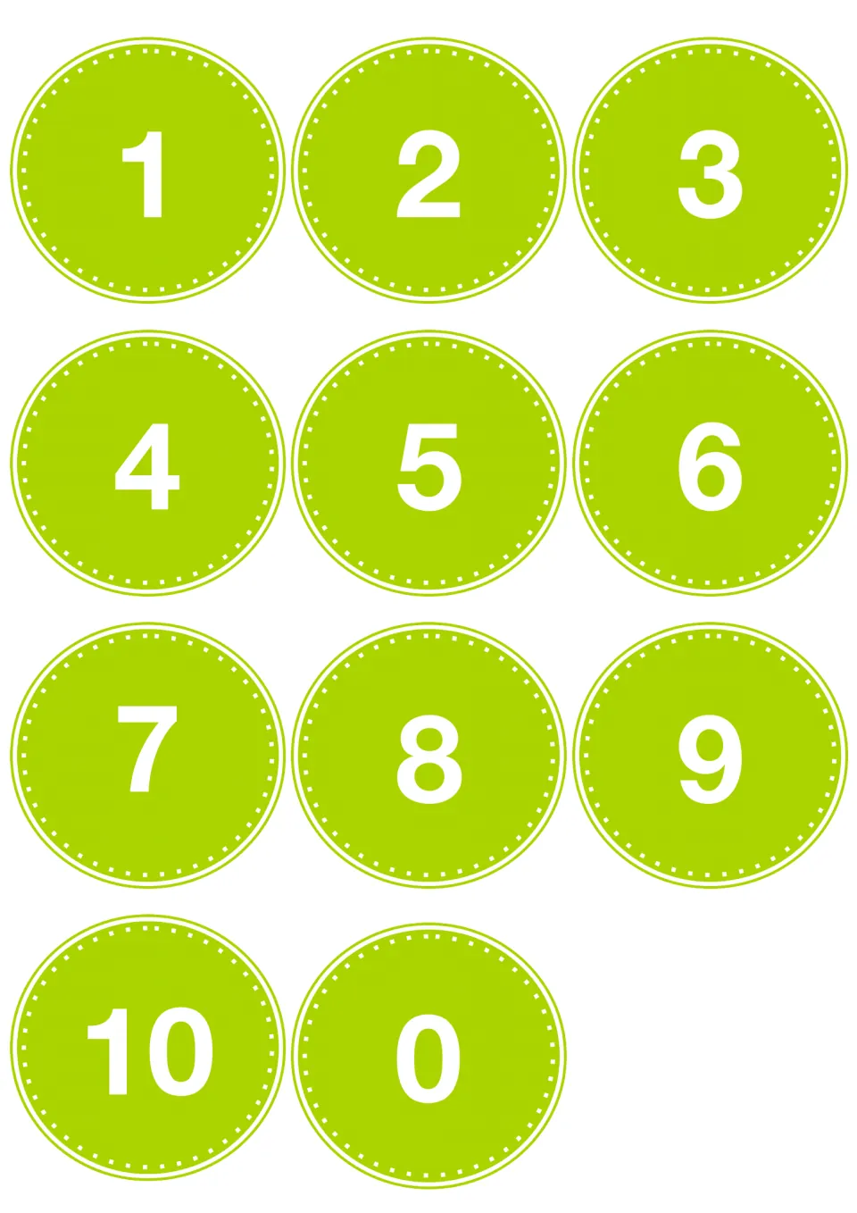 Numeral cards for the German number resource: 1 through 10 and 0, corresponding to the number word cards