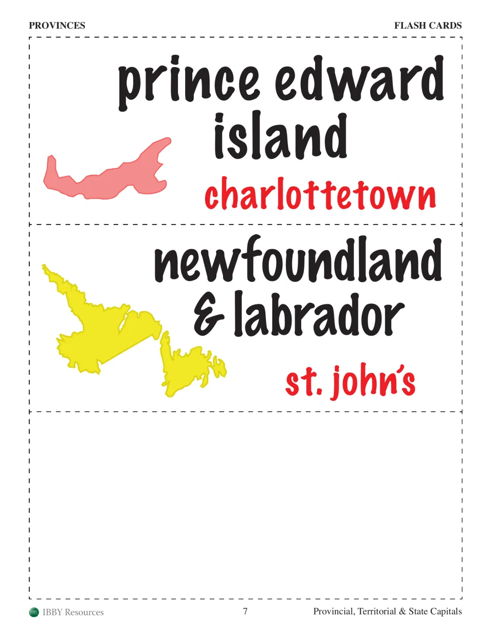 Province flashcards: Prince Edward Island–Charlottetown and Newfoundland and Labrador–St. John's, with maps