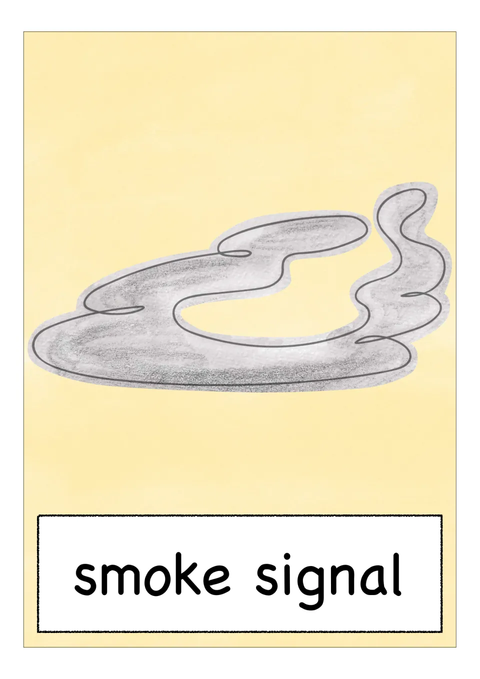English/ESL vocabulary flashcard labeled 'smoke signal,' showing a curling trail of smoke on its own