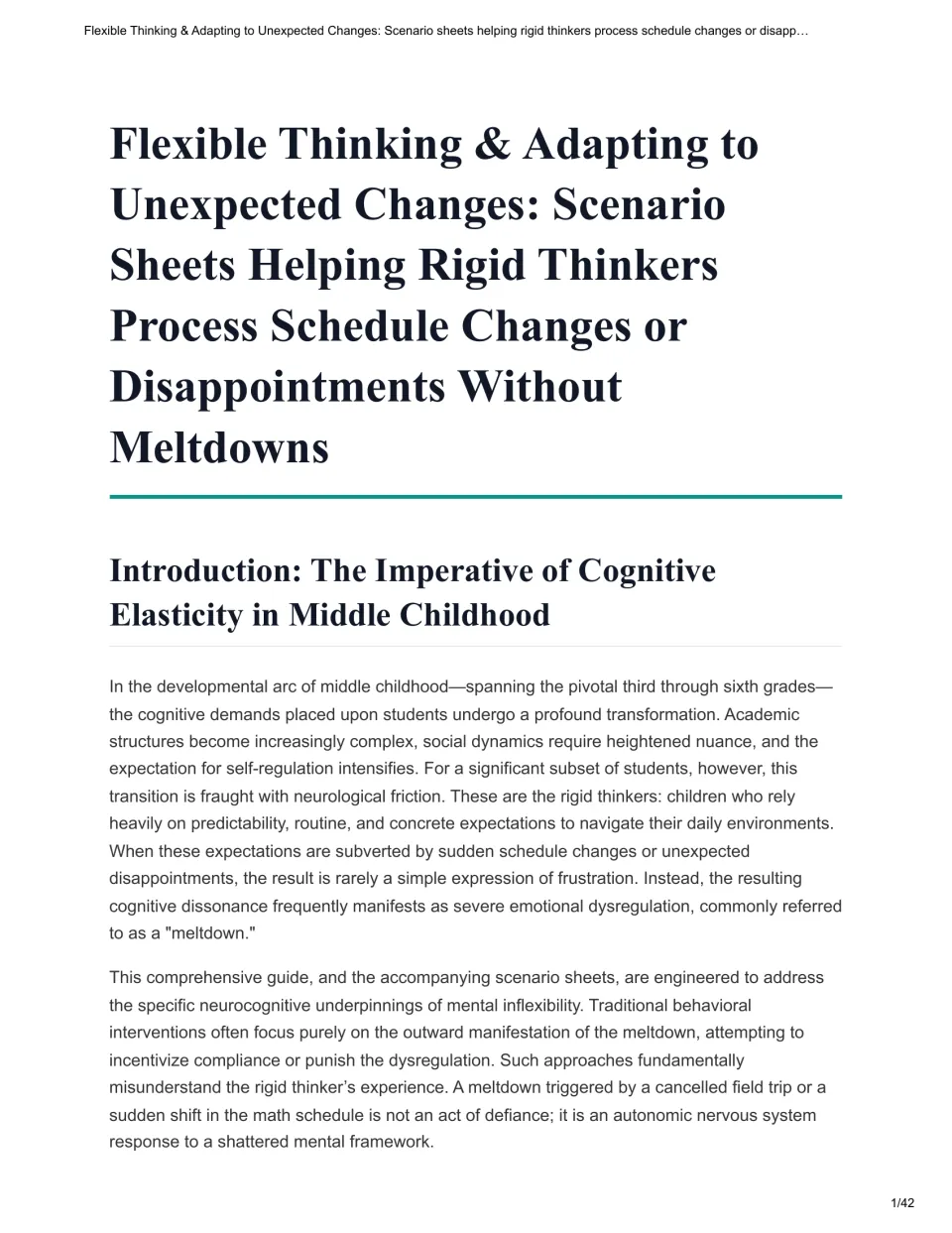 Title page and introduction on cognitive elasticity: how rigid thinkers react to sudden schedule changes with meltdowns