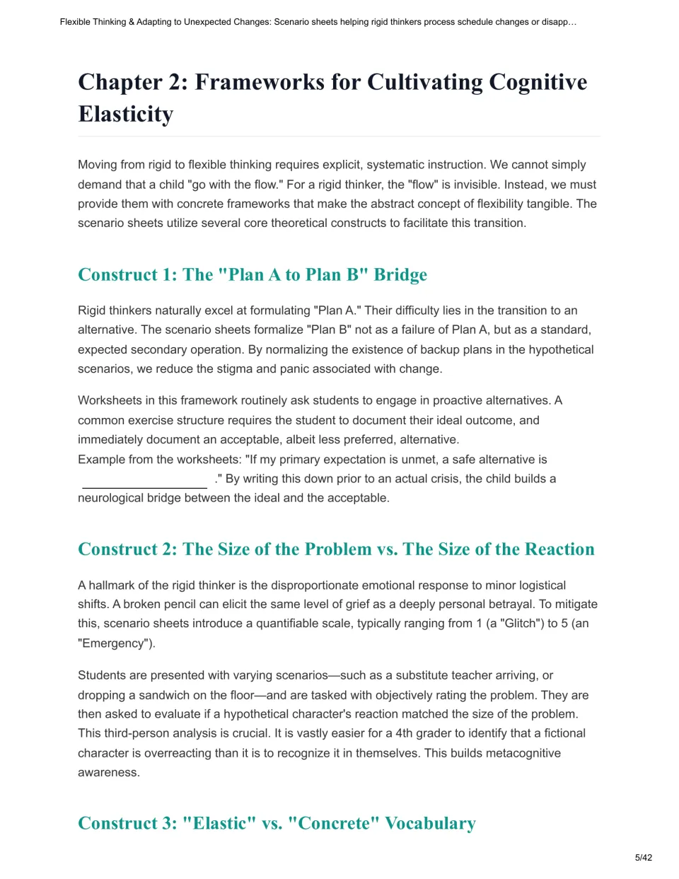 Chapter 2 frameworks: the Plan A to Plan B bridge and a 1 to 5 scale comparing size of the problem to size of the reaction