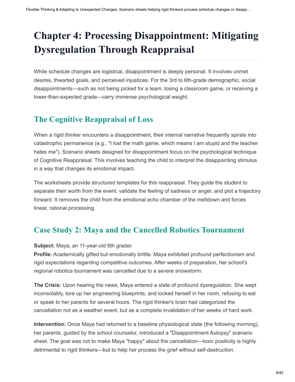 Chapter 4 on disappointment and cognitive reappraisal, with Case Study 2: Maya and the cancelled robotics tournament
