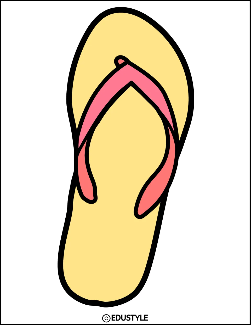 Beach decor cut-out: one large yellow flip-flop with a pink and coral strap, shown upright and filling the page