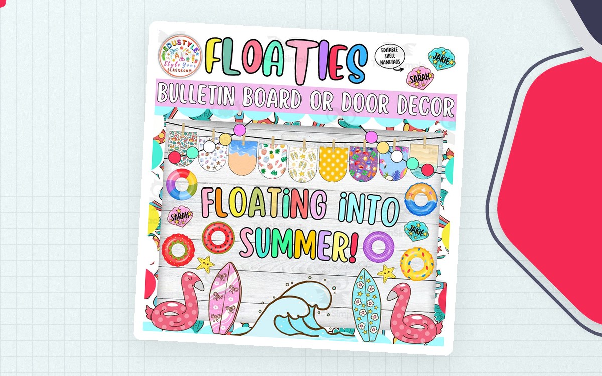 Floating Into Summer! Swimring Summer Bulletin Board & Door Decor Kit teaching resource preview