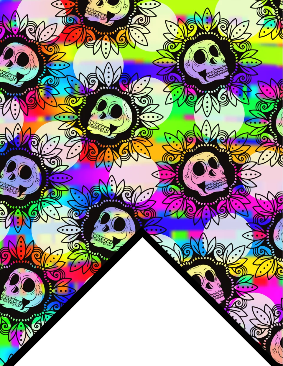 Printable neon rainbow floral skull bunting flag with bright bands of color for classroom or bulletin board display