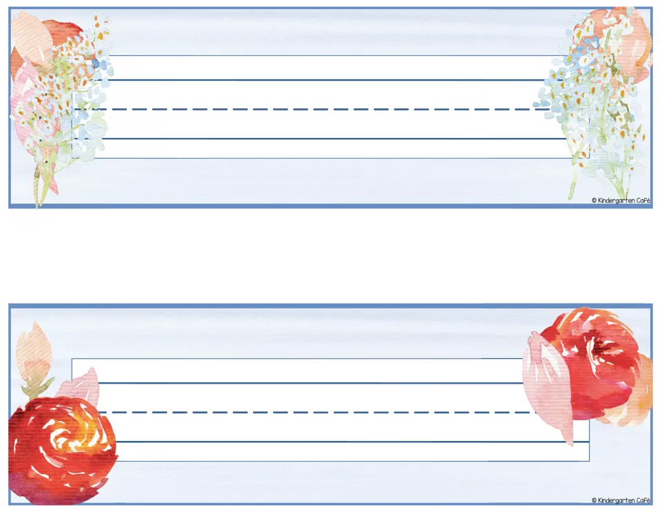 First printable sheet of the editable nameplate collection, containing two blank nameplates for student names