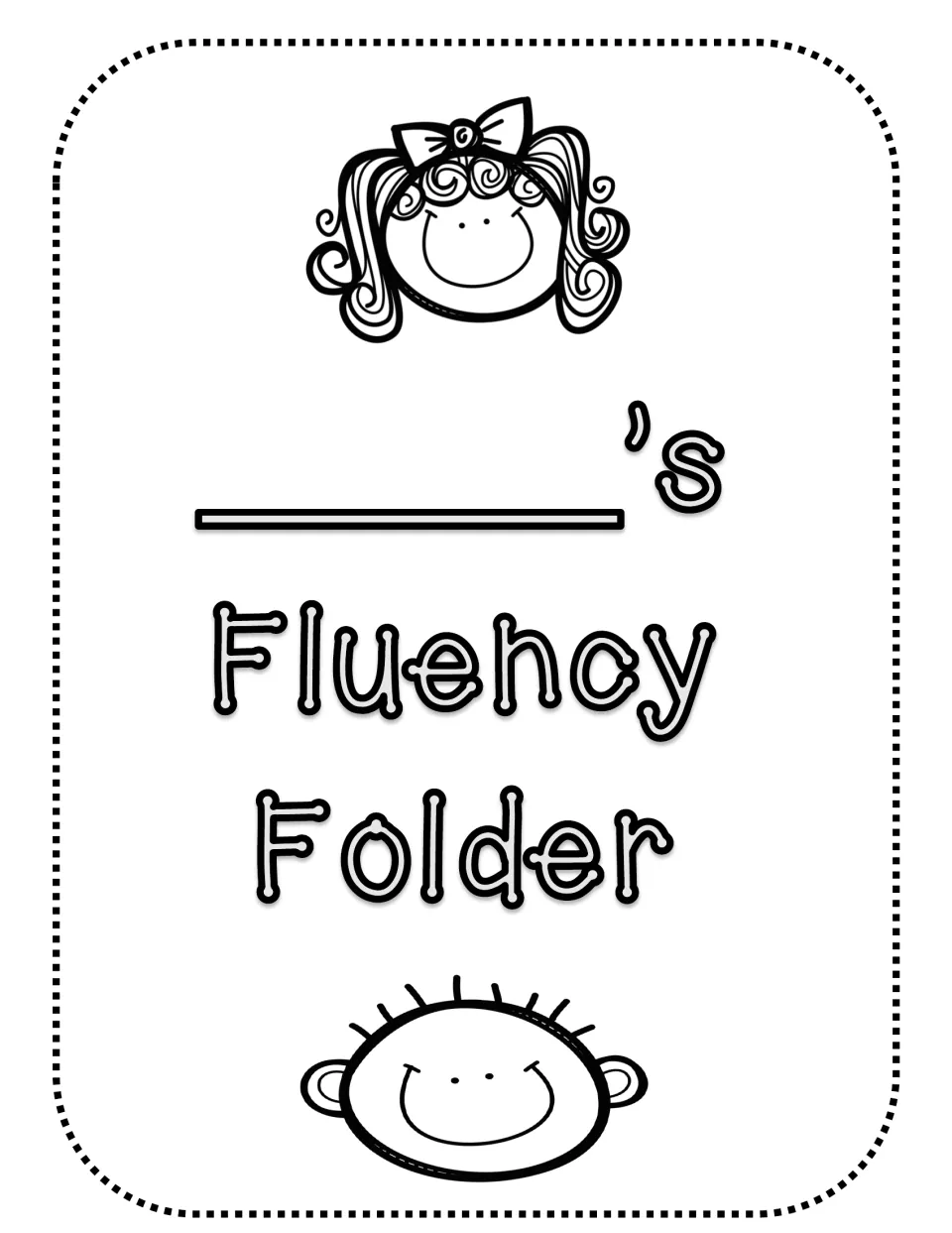 Student fluency folder cover with a space for the student's name to identify their reading practice materials