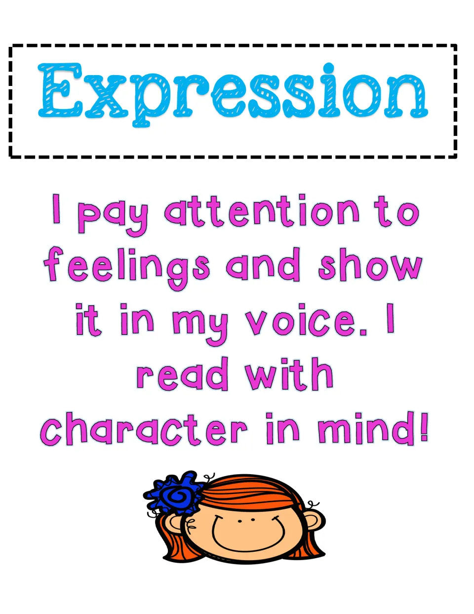 Expression fluency poster reminding students to show feelings in their voice and read with character in mind