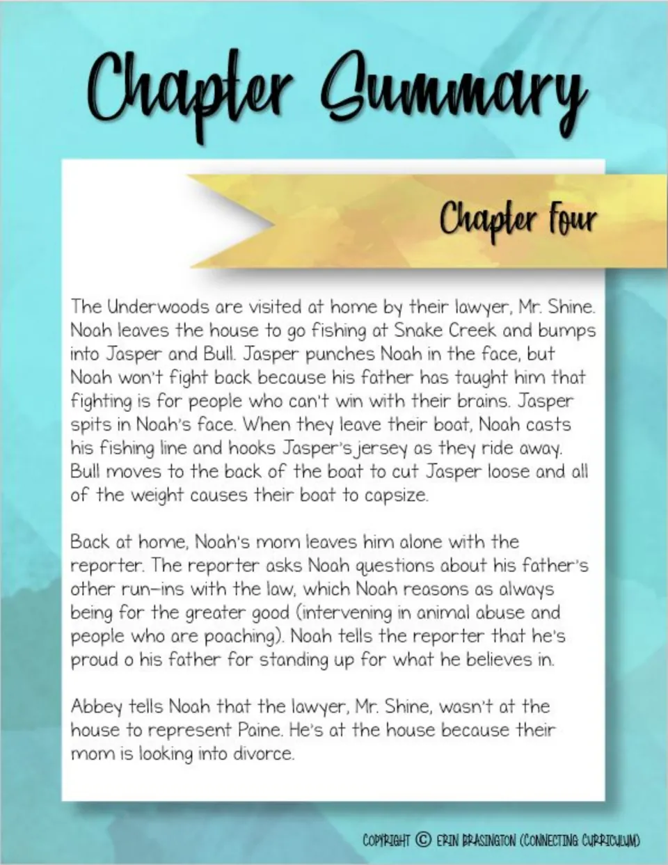 Chapter Four summary covers Jasper's attack, Noah's interview with a reporter, and news of a possible divorce