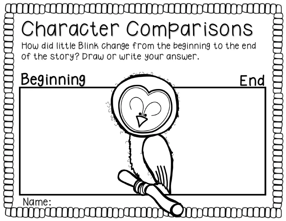 Character Comparisons asks students to draw or write how little Blink changed from the beginning to the end
