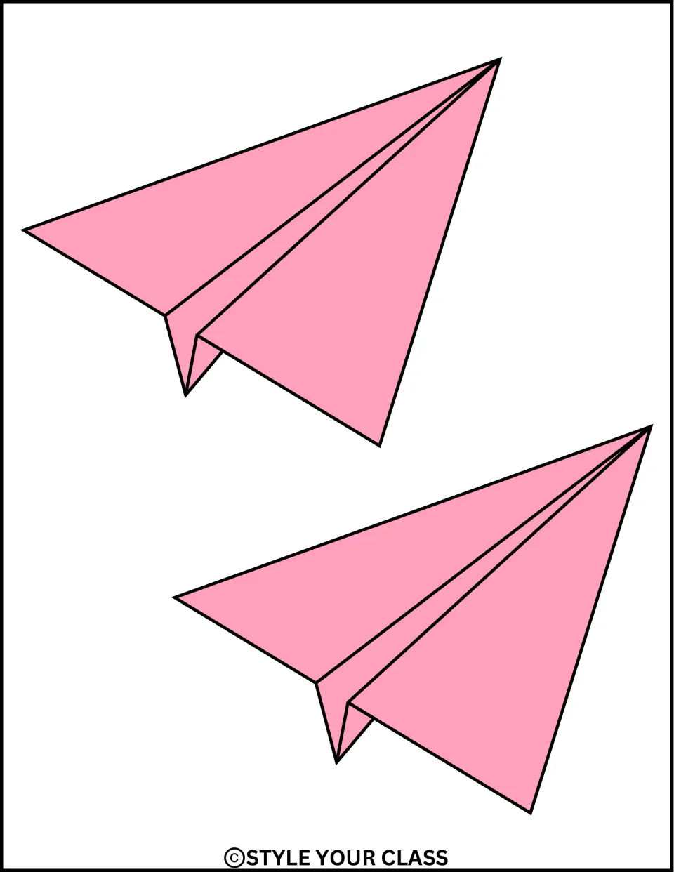 Two pink paper airplane cutouts for the classroom door or bulletin board kit, both pointing up and right