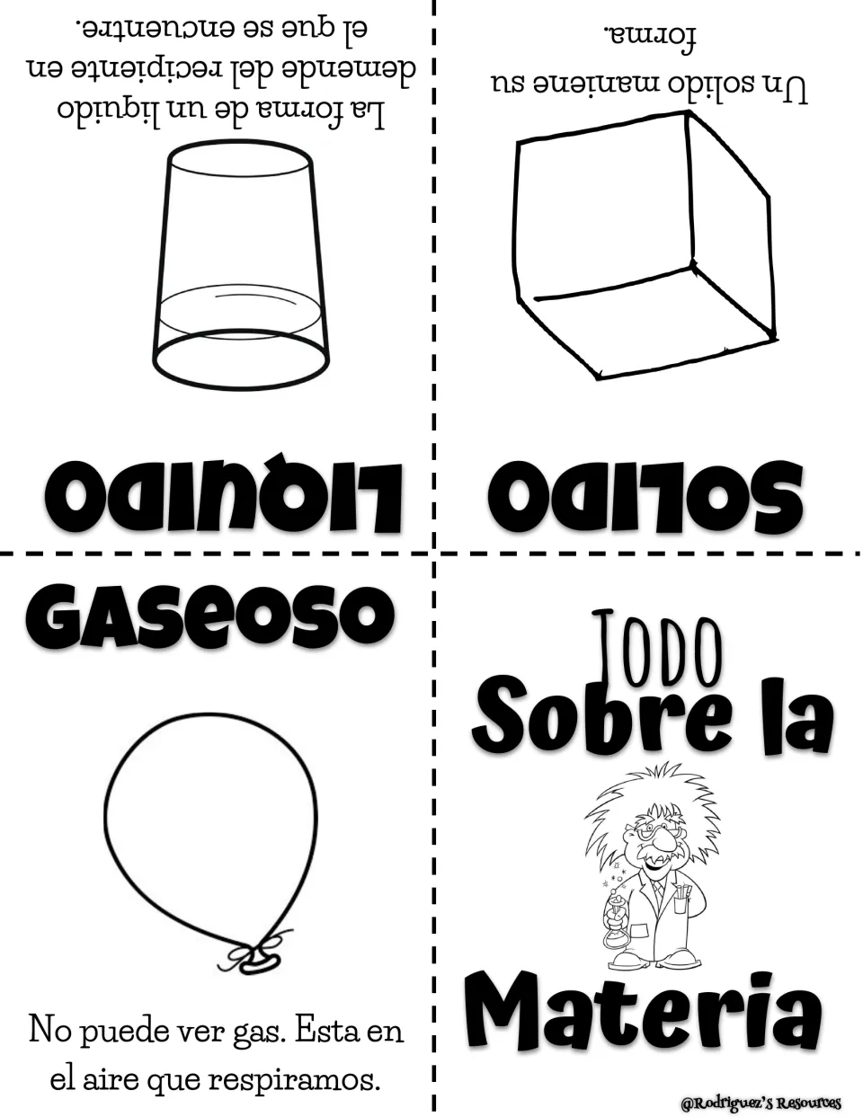 Todo Sobre la Materia: Spanish matter booklet on solido, liquido and gaseoso with a cube, cup and balloon