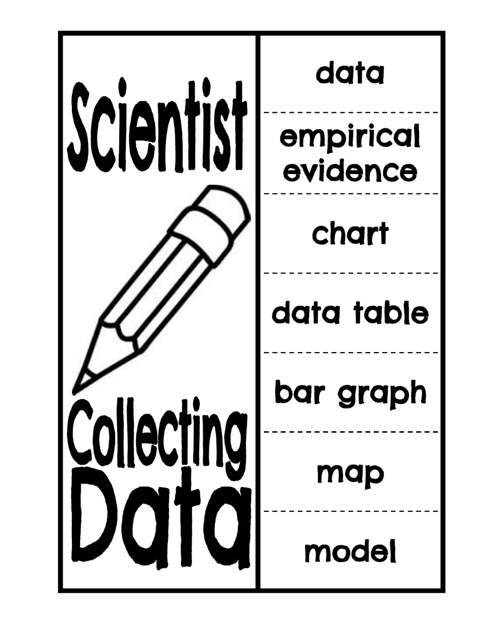 Collecting Data foldable: data, empirical evidence, chart, data table, bar graph, map, and model
