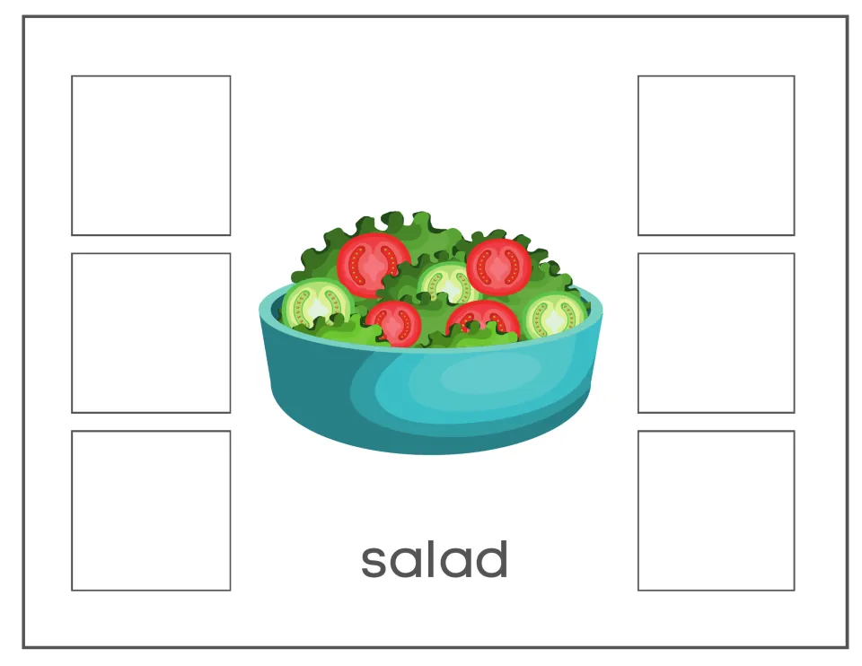 Salad sorting card with a bowl of salad and the label 'salad' for matching non-identical salad images