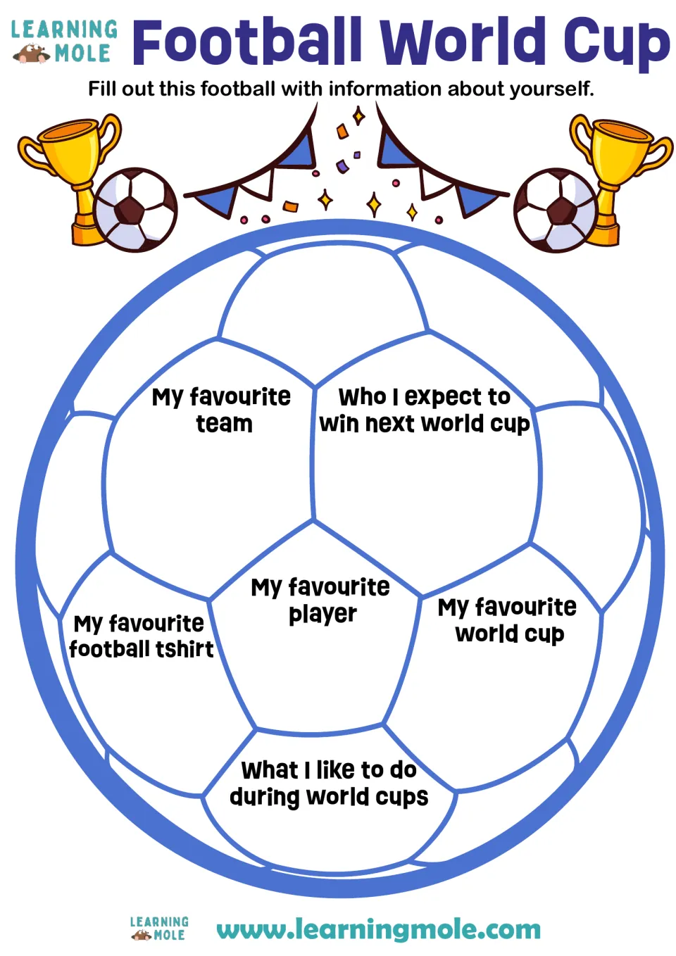 World Cup all-about-me football: students write their favourite team, player, shirt and World Cup, plus a winner guess