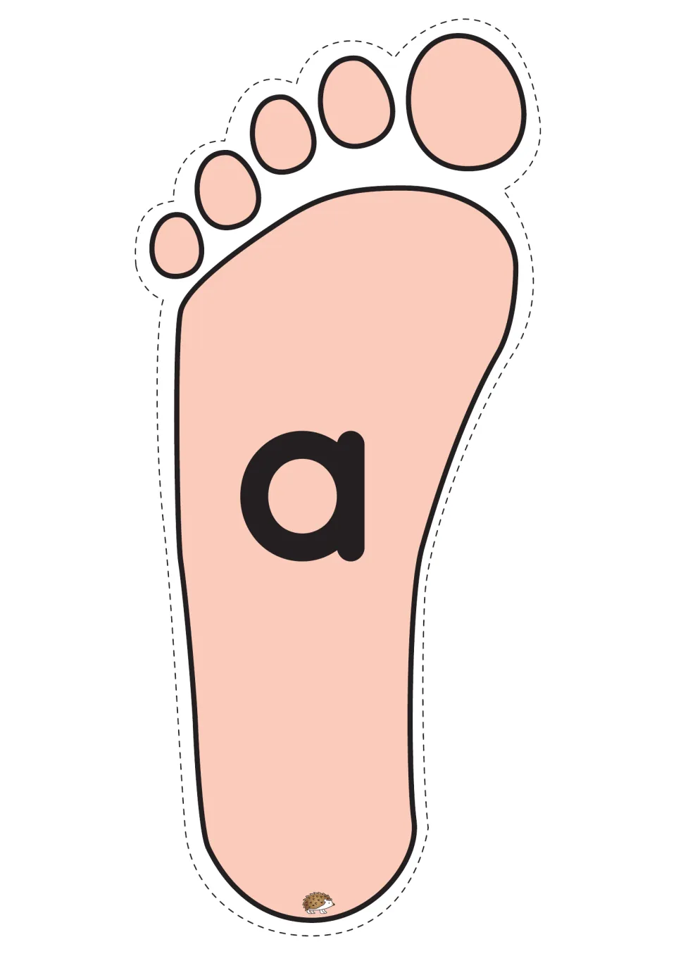 Lowercase a footprint from the alphabet game, printed one per page for letter recognition and sound practice