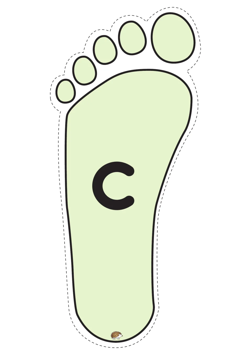 Lowercase c footprint from the alphabet game, printed one per page for letter recognition and sound practice