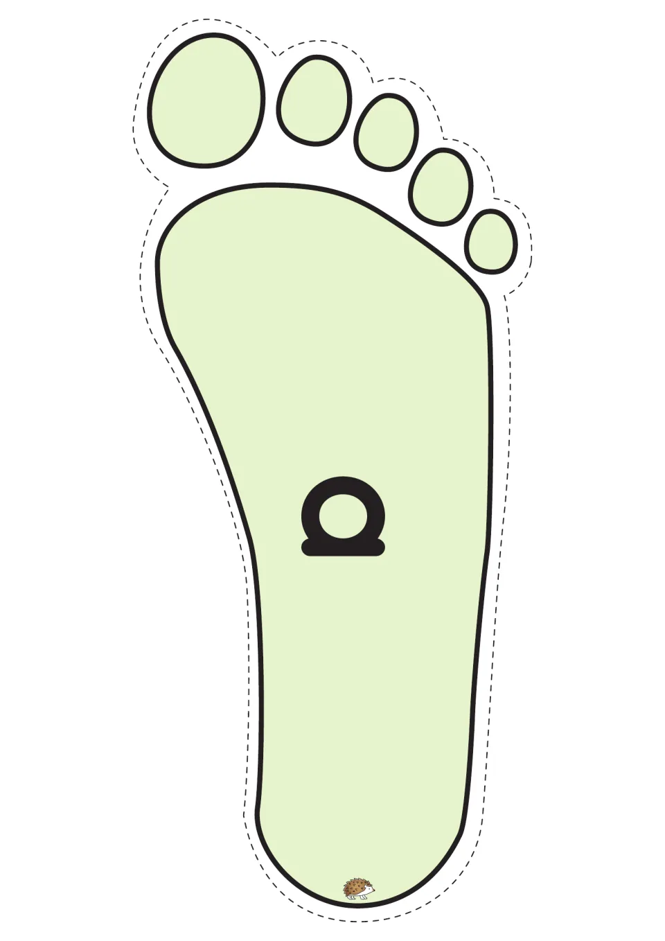Single-letter sight word 'a' on a green footprint, read aloud when a child lands on it in the gross motor word game