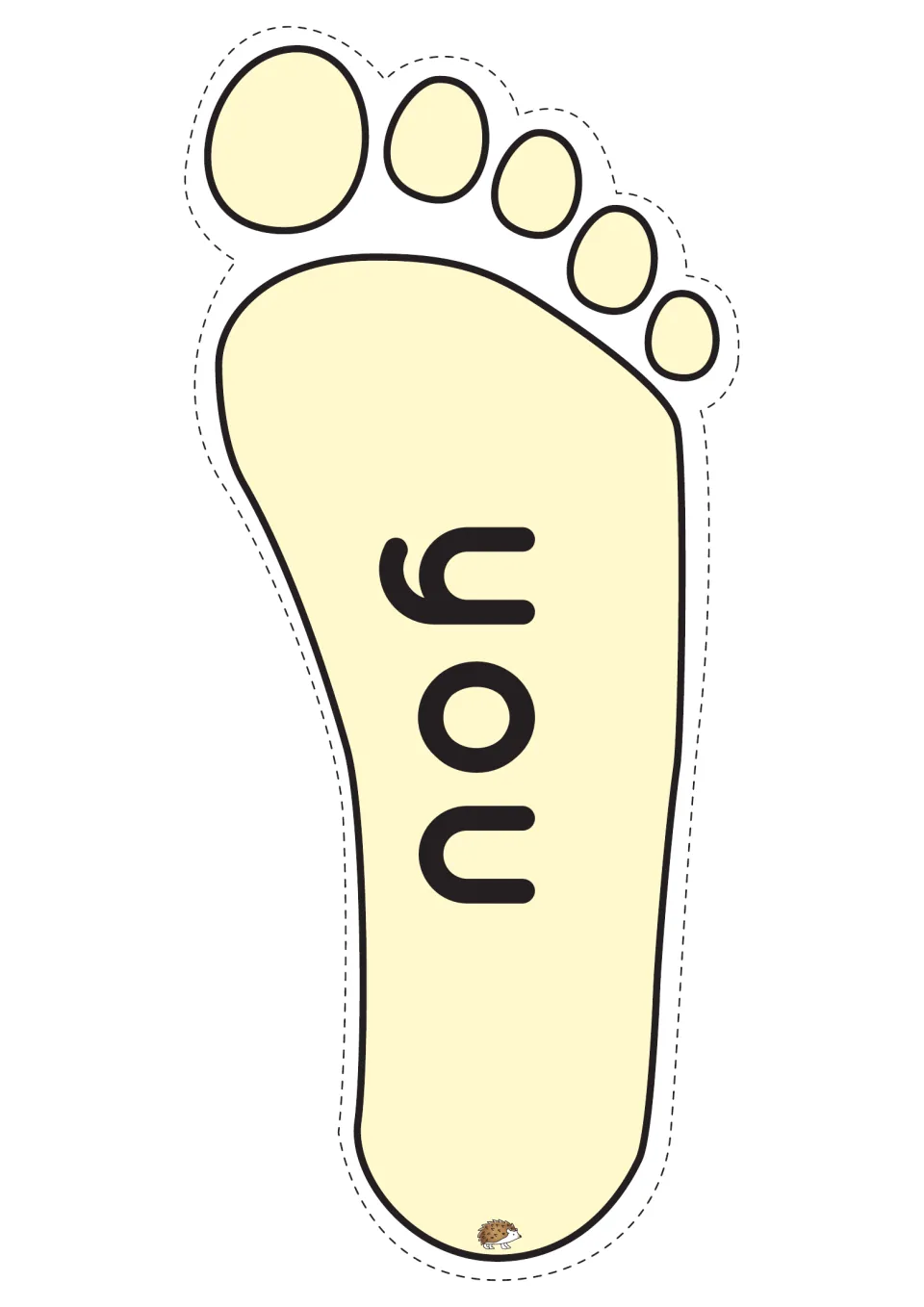 Irregular sight word 'you' on a yellow footprint; students step on it and read the word without sounding it out