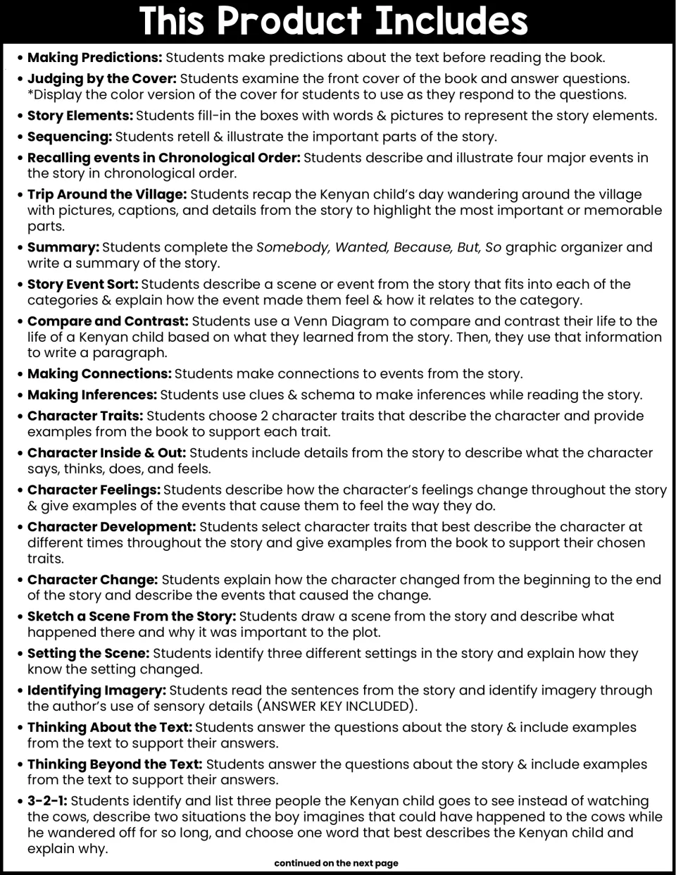Activity guide, part 1: descriptions of 22 tasks, from Making Predictions through the 3-2-1 response