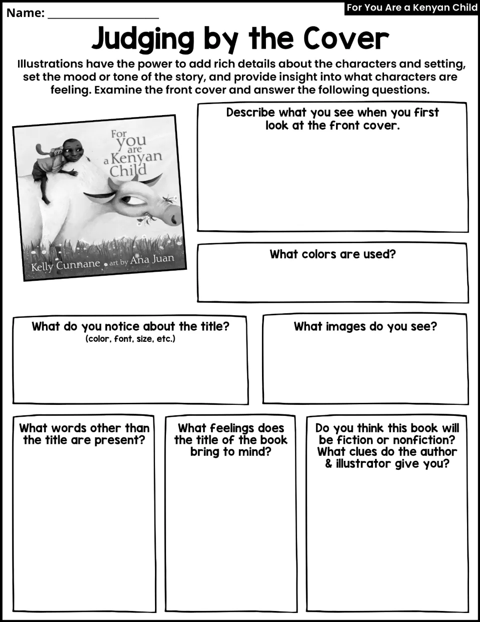 Judging by the Cover activity: examine cover images, colors, title, feelings, and fiction or nonfiction clues