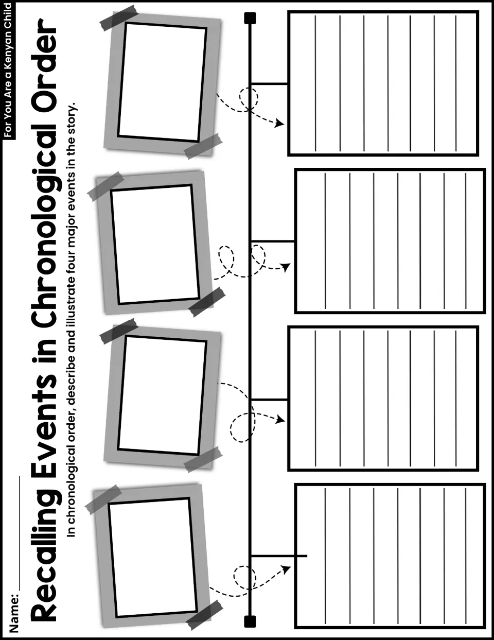 Recalling Events in Chronological Order activity: describe and illustrate four major events from the story